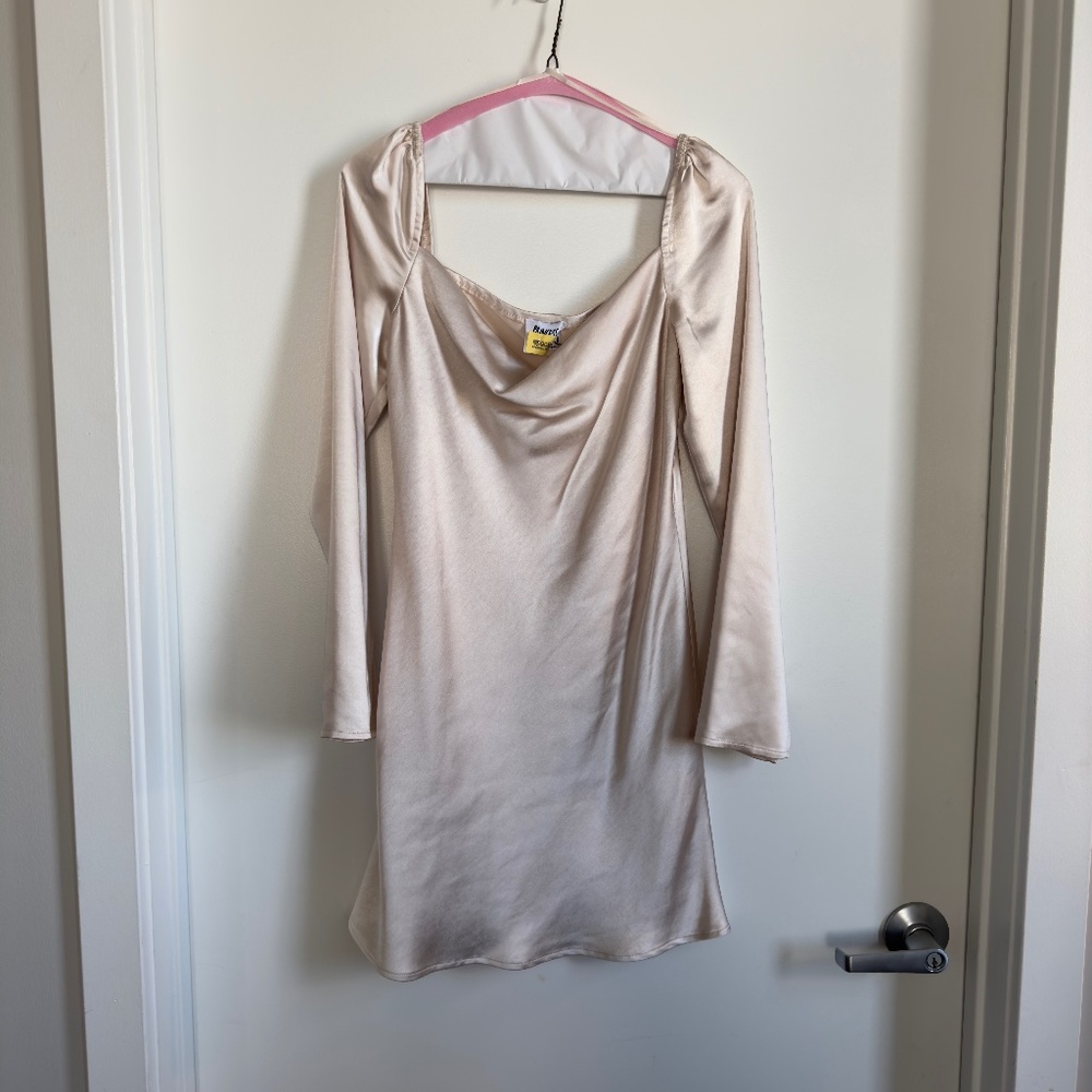 Satin Long Sleeve Mini Dress